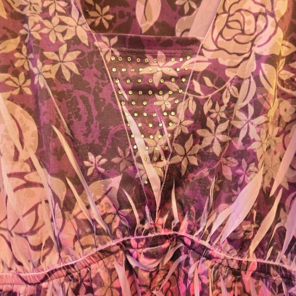 Vintage Purple Floral Bell Sleeve Babydoll Fairy Whimsigoth Womens 1X Tunic Top - Picture 5 of 10